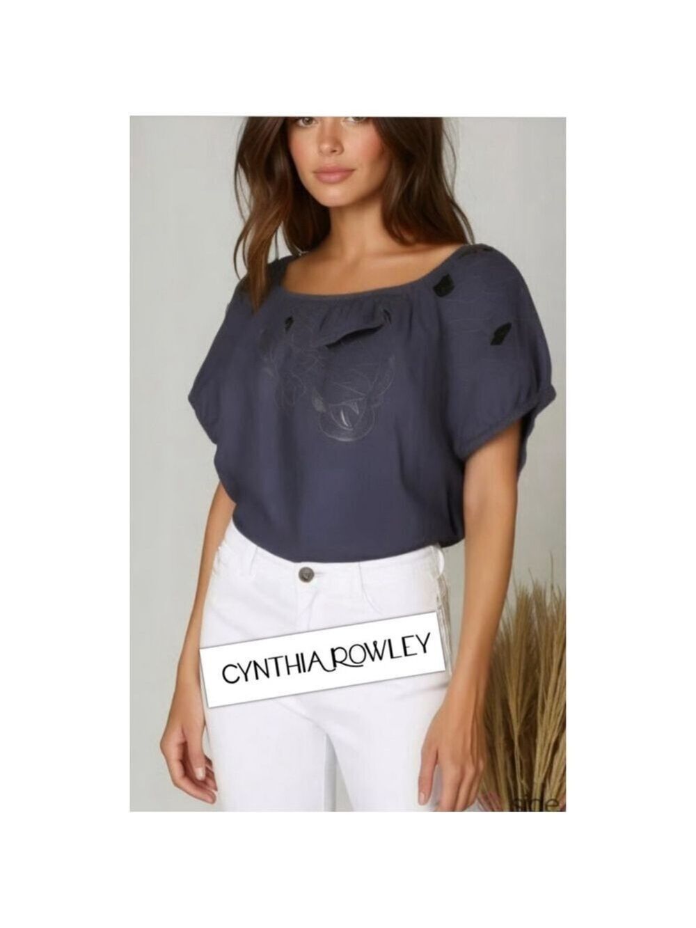 NEW Cynthia Rowley Embroidered Floral Boho Chic Crop Blouse Soft Linen size SM